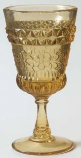 L G Wright Wildflower Amber Wine Glass   Stem #67, Amber, Floral Design, Pressed