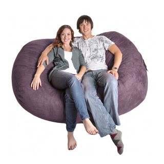 Purple Oval 6 foot Microfiber/ Foam Bean Bag (PurpleShape OvalMaterials Microsuede outer cover, cotton/poly inner linerFill Durafoam blendRemovable/washable cover Closure ZipFits 2 3 people comfortablyWeight 70 poundsDiameter 72 inches long x 48 inc