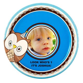 Look Whoos 1   Blue Personalized Dinner Plates