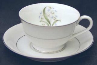 Crest Wood Blue Lily Footed Cup & Saucer Set, Fine China Dinnerware   Blue&White