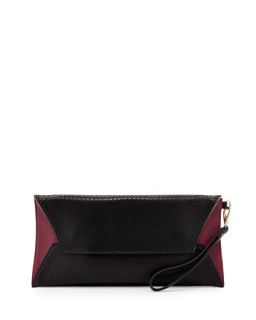 Issa Perforated Leather Clutch Bag, Black/Wine