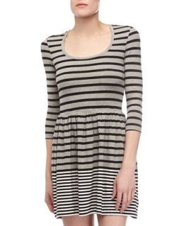 Striped Long Sleeve Dress, Gray/Black/White