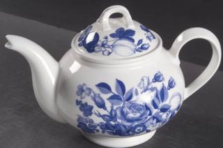 Portmeirion Harvest Blue Teapot & Lid, Fine China Dinnerware   Blue Flowers & Fr