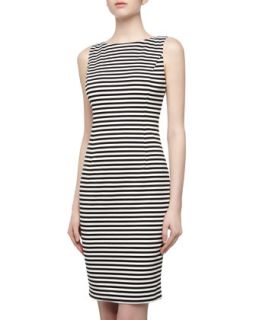 Striped Stretch Knit Sheath Dress, Black/White