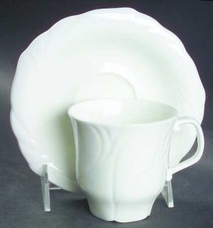 Goebel Etoiles Flat Cup & Saucer Set, Fine China Dinnerware   White, Embossed/Sc