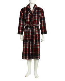 Terry Cloth Plaid Open Robe, Red