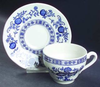 Wedgwood Blue Onion Flat Cup & Saucer Set, Fine China Dinnerware   Blue Border &