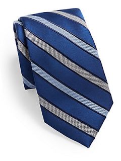 Textured Striped Silk Tie   Blue