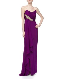 Floral Crystal Embellished Silk Gown, Purple