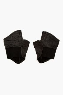 Julius Black Leather Fingerless Gloves