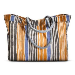 Coated Jute Striped Carryall Tote Handbag   Orange