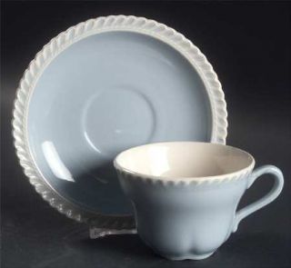Harker Chesterton Blue Flat Cup & Saucer Set, Fine China Dinnerware   Gadroon Sh