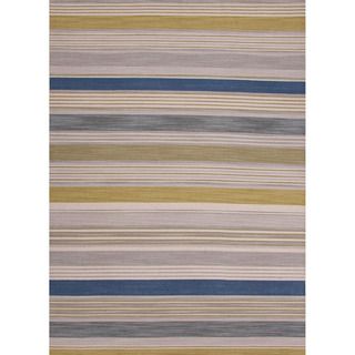 Handmade Flat weave Stripe pattern Green Reversible Rug (2 X 3)