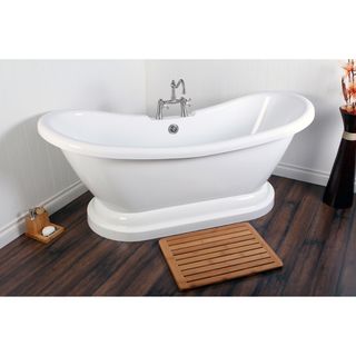 Contemporary Double Slipper 69 inch Pedestal Bathtub (WhiteType PedestalMaterials AcrylicDrillings 7 inchesVolume 55 gallonsWater depth 13.5 inchesPredrilled drain and over flow holesEasy to cleanModel PVT7DS692828PDeck mount drilling for 7 inch fau