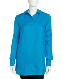 Long Sleeve Linen Tunic, Atlantis Blue