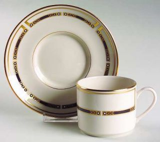 Pickard Ellington Flat Cup & Saucer Set, Fine China Dinnerware   Gold, Black & W