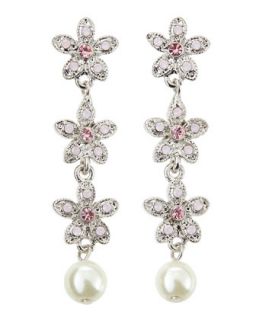 Pearly Crystal Flower Drop Earrings, Pink