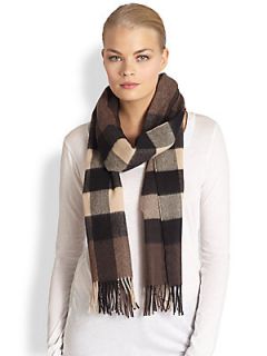 Burberry Cashmere & Wool Check Scarf   Chocolate