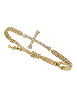 24K Gold Plated Crystal Cross Metallic Cord Bracelet, Gold
