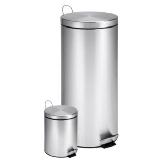 Honey Can Do Dual Pack Stainless Steel Step Trash Can  Silver (30 Litre & 3
