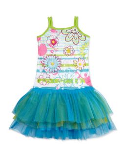 Sublimation Floral/Stripe Tulle Skirt Dress, 4 6X