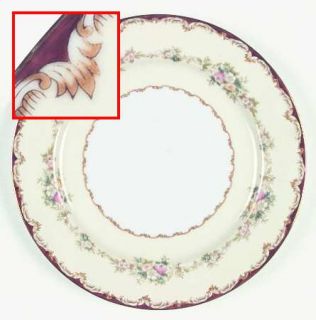 Meito Dubarry Dinner Plate, Fine China Dinnerware   Rust & Tan Edge, Floral Ring