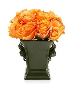 Roses in Ceramic Vase Faux Floral Arrangement, Orange