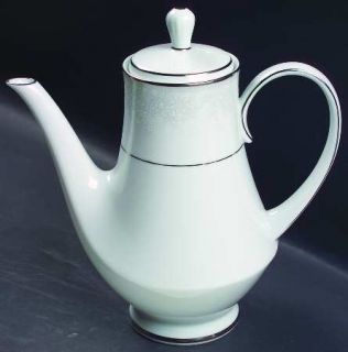 Noritake Misty Coffee Pot & Lid, Fine China Dinnerware   White/Gray Floral Rim,