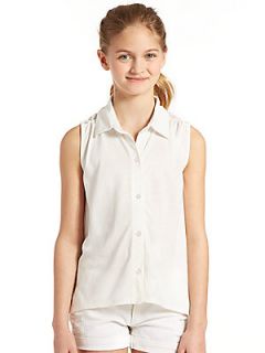 DKNY Girls Jersey & Lace Button Front Top   White