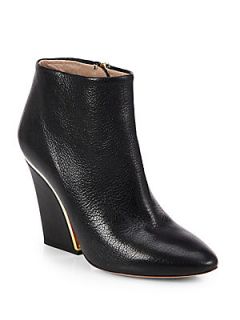 Chloe Leather Wedge Ankle Boots   Black