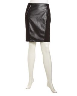 Ponte & Faux Leather Skirt, Black