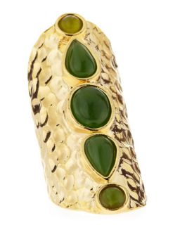 Jade Long Hammered Ring, Green
