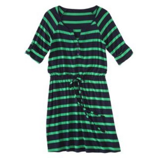 Merona Womens Knit Striped Henley Dress   Xavier Navy/Mahal Green   L