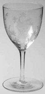 Unknown Crystal Unk5648 Wine Glass   Gray Cut Bird&Flowers,Smooth Stem