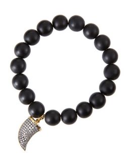 Black Onyx & Crystal Studded Tooth Elastic Bracelet