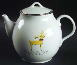 Pottery Barn Reindeer Teapot & Lid, Fine China Dinnerware   SantaS Reindeer,Mul