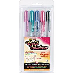 Gelly Roll Gold Shadow Pens (package Of 5) (1.0 mm ball Pink, lavender, green, blue and black color options 1.00 mm for bold 0.7 mm line effect Water based dye colored odorless gel ink formula When used on non porous surfaces a colored metallic ink result