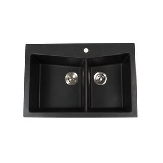Kraus 33 1/2 Inch Dual Mount 60/40 Double Bowl Black Onyx Granite Kitchen Sink (Composite Quartz  Number of Basins 2  Basin Rack Included No  Sink Shape Rectangle  Sub Category Listing Dual Mount, Double Bowl Theme Traditional / Classic  Certificatio