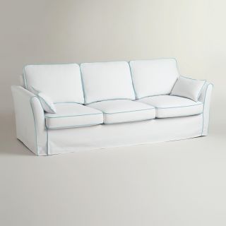 White and Blue Luxe 3 Seat Sofa Slipcover   World Market