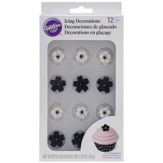 Royal Icing Decorations black And White Flower 12/pkg