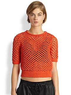 T by Alexander Wang Open Knit Short Sleeve Top   Cola
