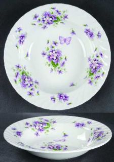 John Aynsley Wild Violets Rim Soup Bowl, Fine China Dinnerware   Violets And But