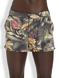 AMI Leaf Print Swim Trunks   Color