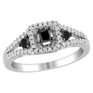 1 Carat Black and White Diamonds in 14k White Gold Cocktail Ring (Size 7)