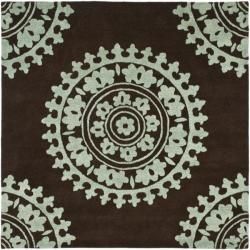 Handmade Soho Chrono Brown/ Teal New Zealand Wool Rug (6 Square)