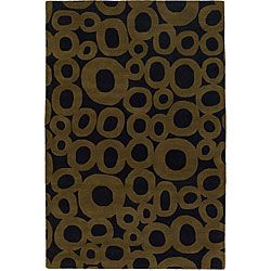 Hand tufted Mandara Black and green Geometric Wool Rug