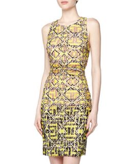 Geo Print Ruched Lace Dress, Black Multi