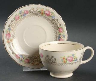 Edwin Knowles 331e1 Footed Cup & Saucer Set, Fine China Dinnerware   Small Flora