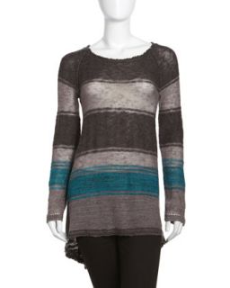 Colorblock Striped Hi Lo Sweater, Charcoal