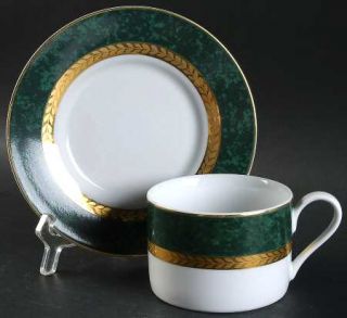 Retroneu Imperial Malachite Flat Cup & Saucer Set, Fine China Dinnerware   Malac